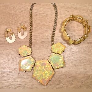 Iridescent Yellow and Gold Bib Necklace Set with Bracelet & Earrings